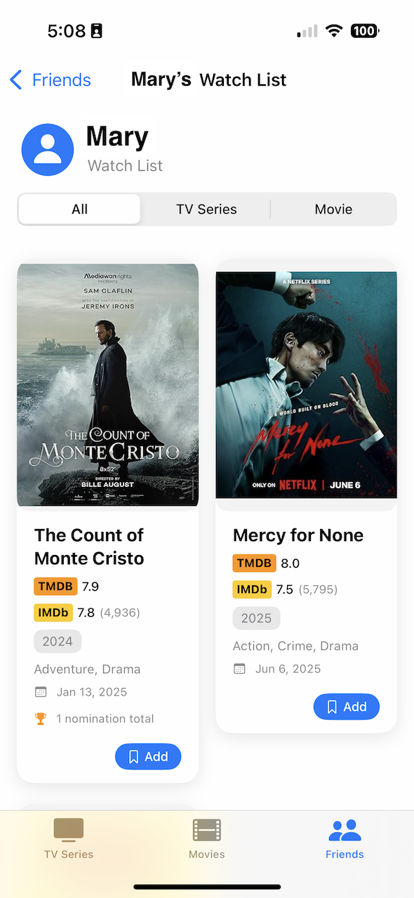 WatchThis App - Mary's Watch List
